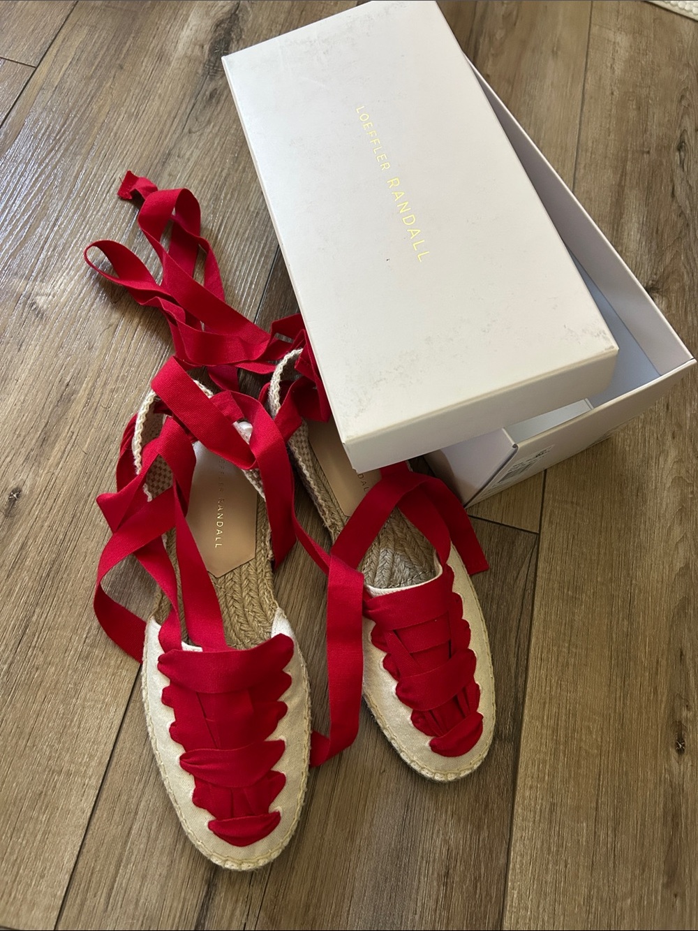 Loeffler Randall Wilson Red Ribbon Lace-Up Espadrilles size 8.5 new